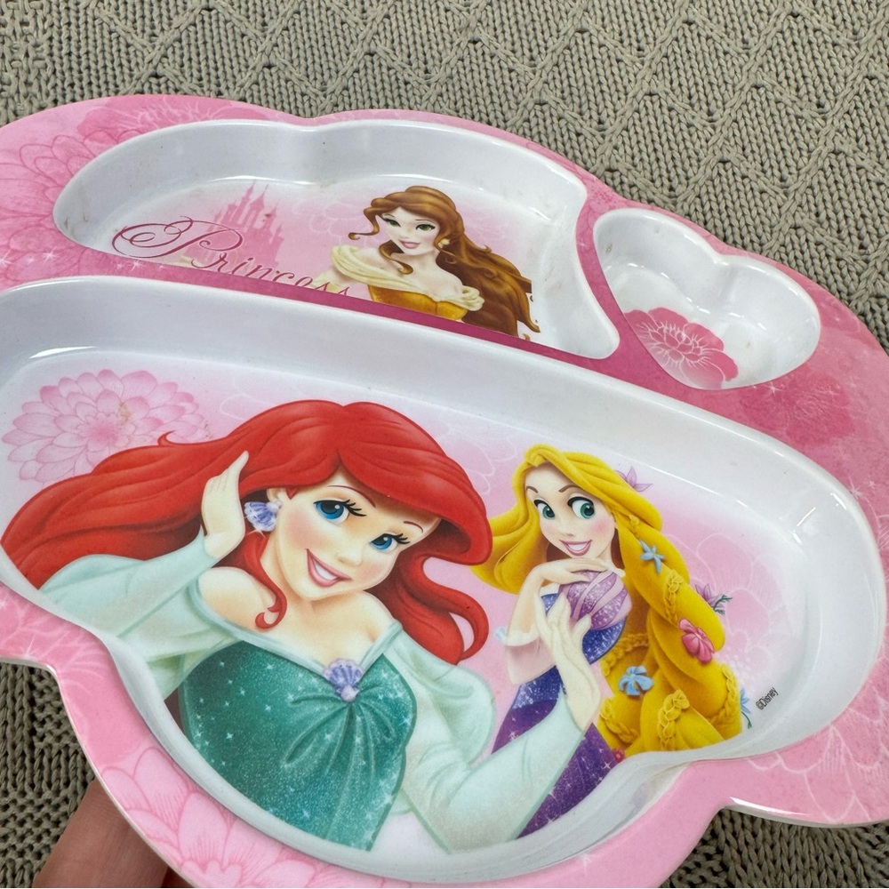 Disney Princess Pink and White Belle Ariel Divided Melamine Plate - Picture 4 of 7